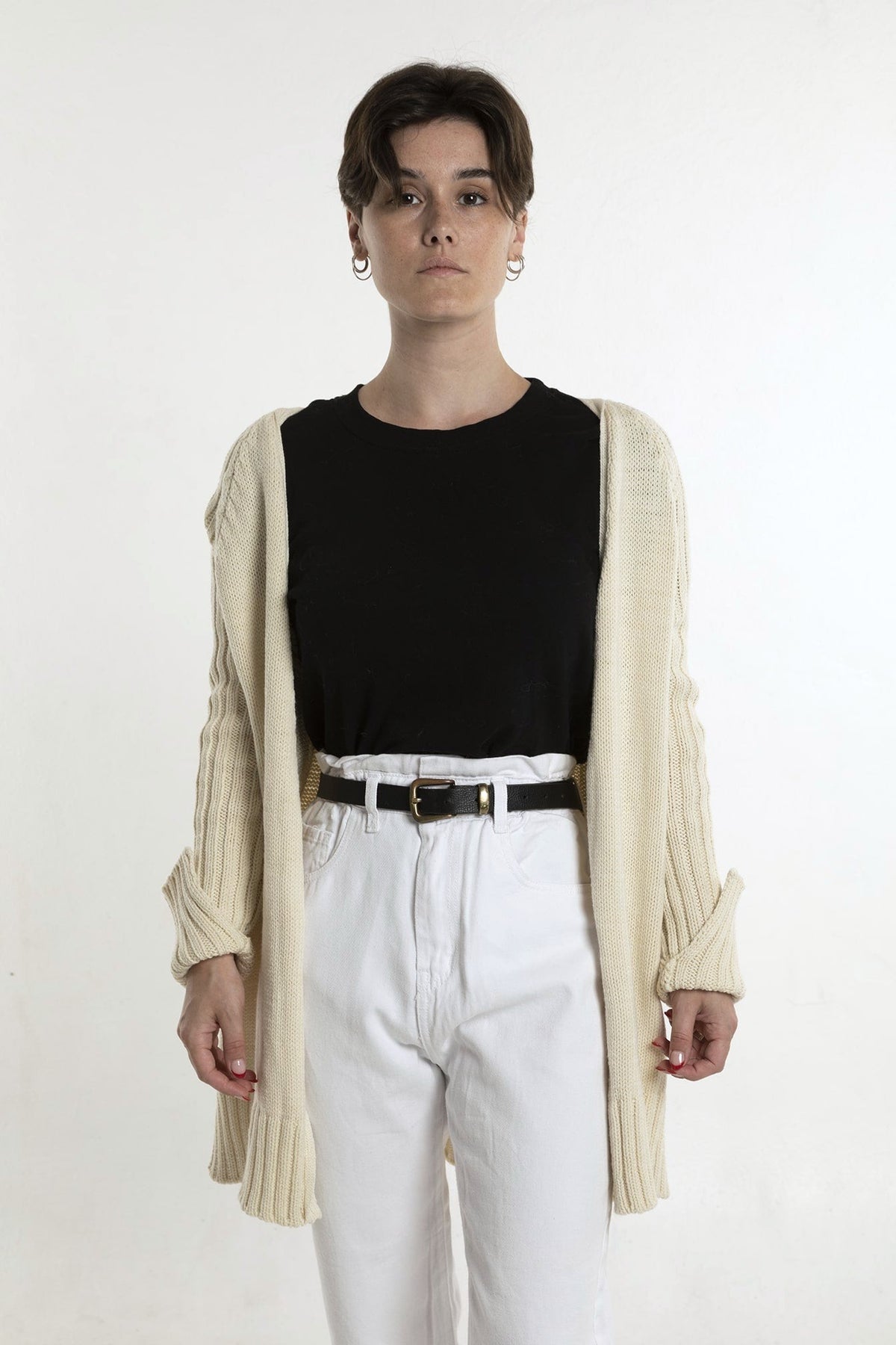 Cárdigan de merino Jazmín en blanco crema, vista frontal