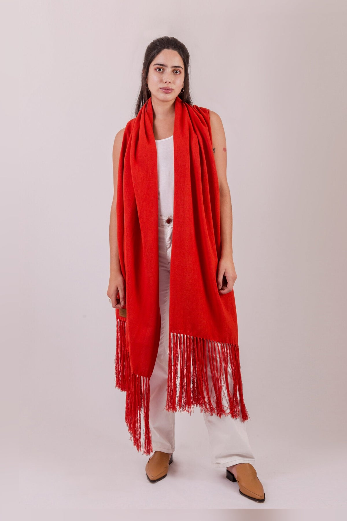 Iris: bufanda XL de algodón en rojo | TASHAY
